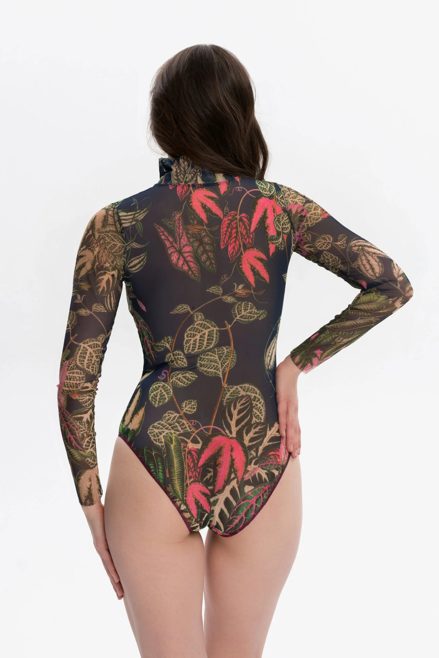Zipper swimsuit with sleeves "Botanicum"