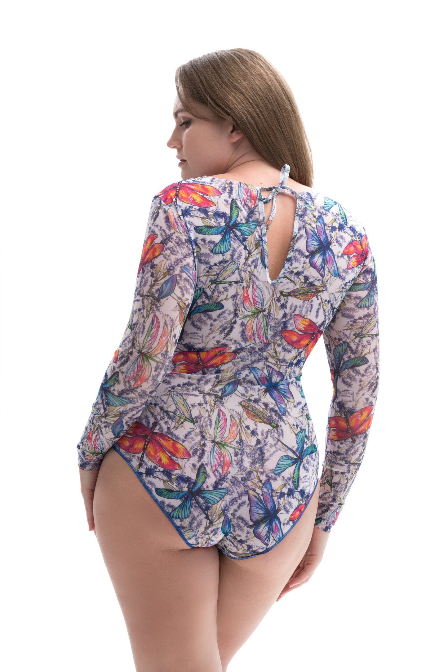 Closed Back One-piece Swimsuit with Sleeves "Dragonflies"