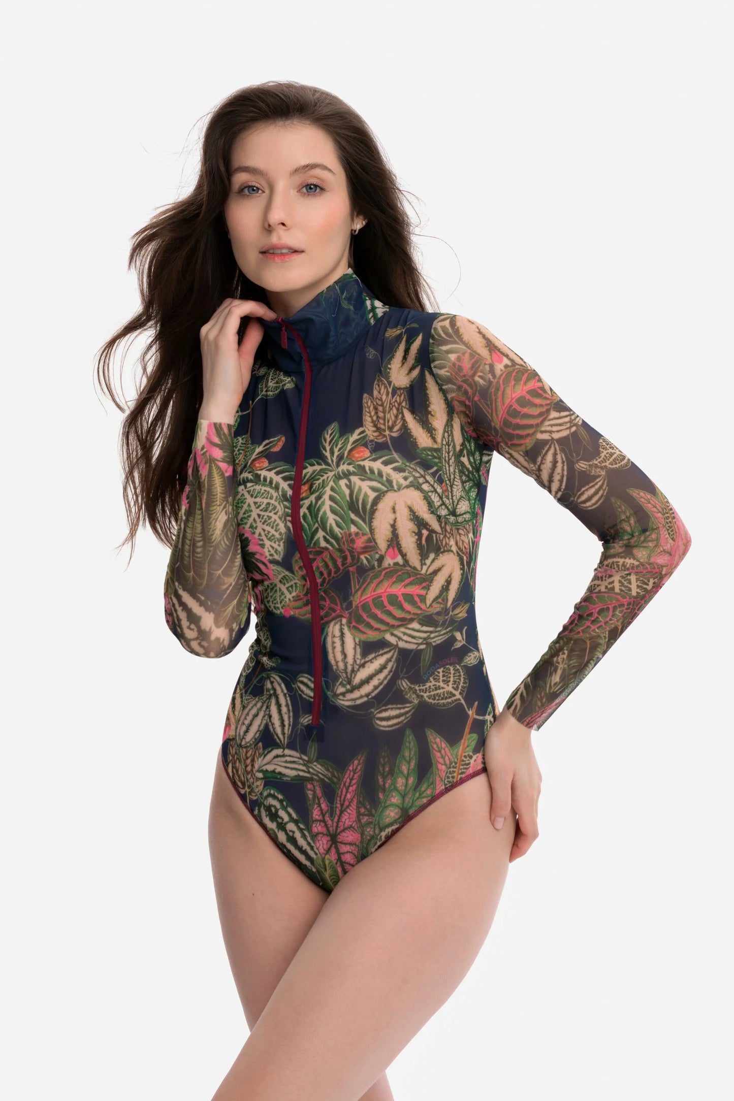 Zipper swimsuit with sleeves "Botanicum"