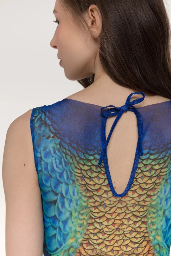 One-piece Sleeveless Swimsuit "Peacock Mayura"