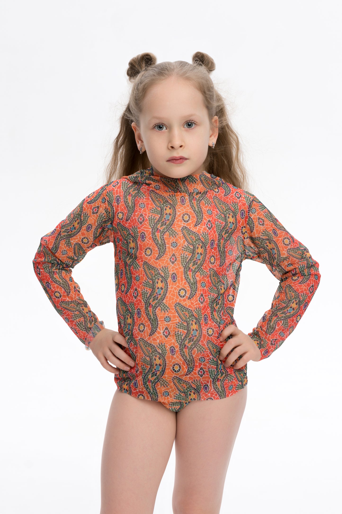 KID's Smart T-shirt with Hood "Crocodile Orange pattern"