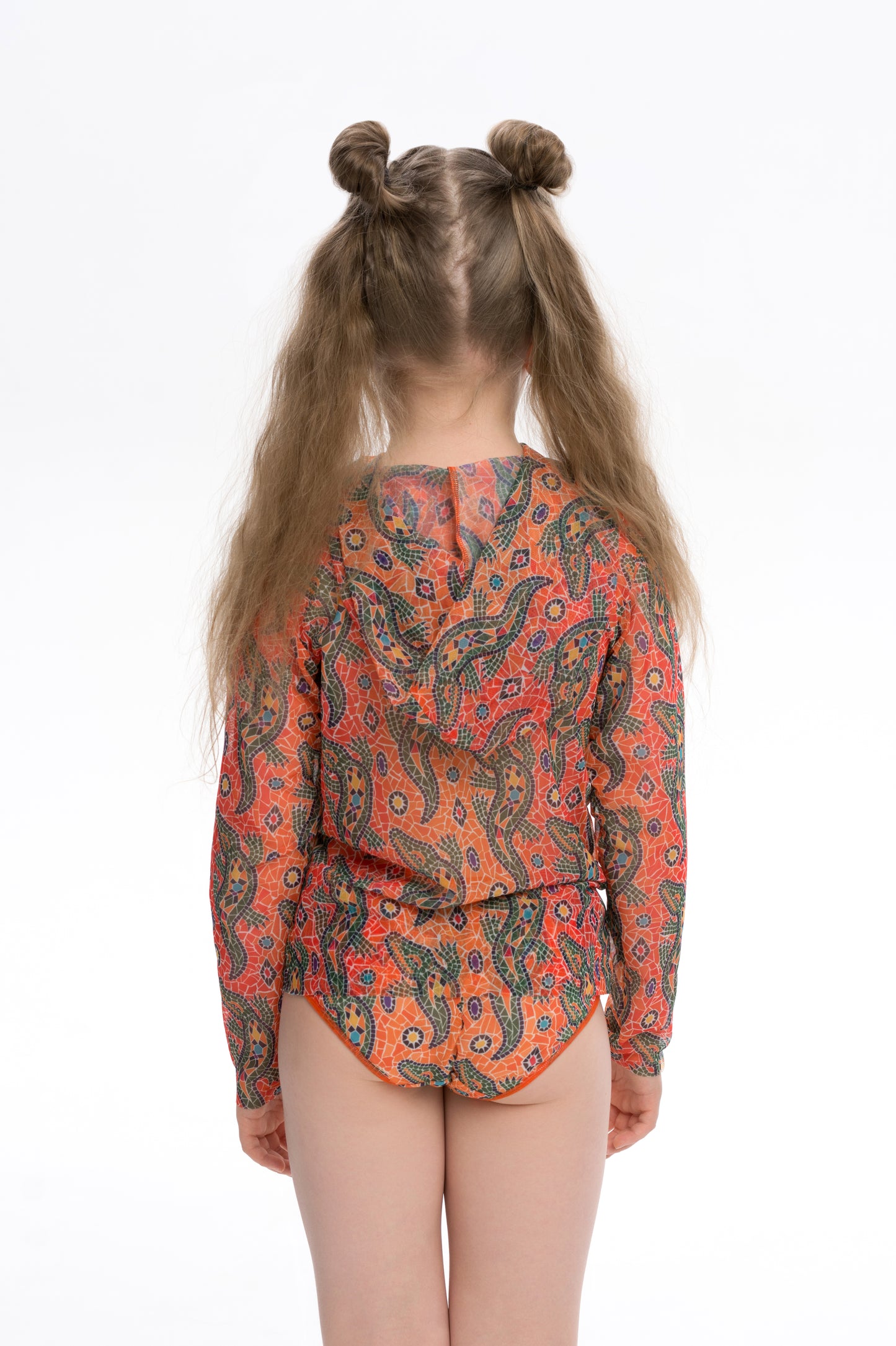 KID's Smart T-shirt with Hood "Crocodile Orange pattern"