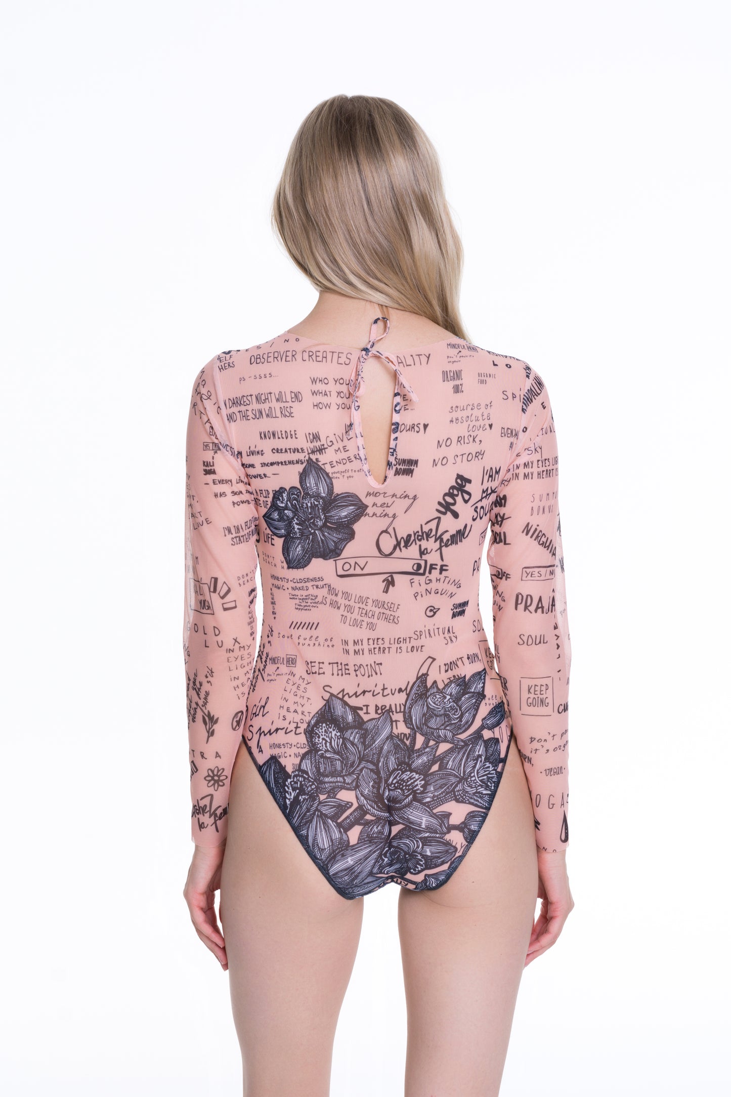 Closed Back One-piece Swimsuit with Sleeves "Nude Body-Art"
