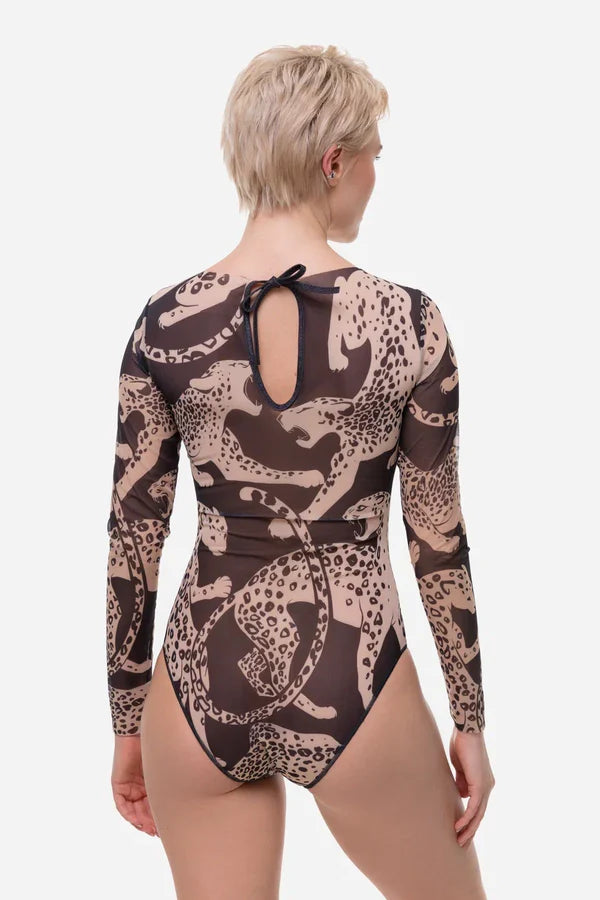 Closed Back One-piece Swimsuit with Sleeves "Wild Cat"