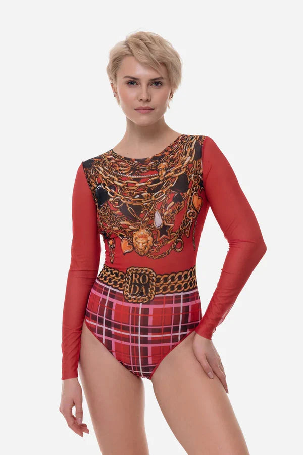 Closed Back One-piece Swimsuit with Sleeves "Tartan"