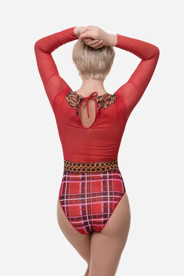 Closed Back One-piece Swimsuit with Sleeves "Tartan"