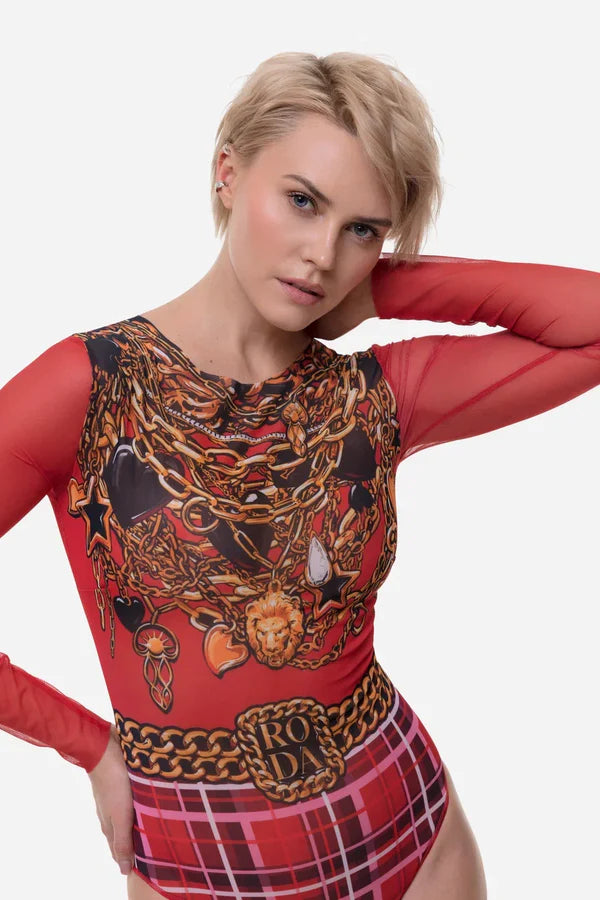 Closed Back One-piece Swimsuit with Sleeves "Tartan"