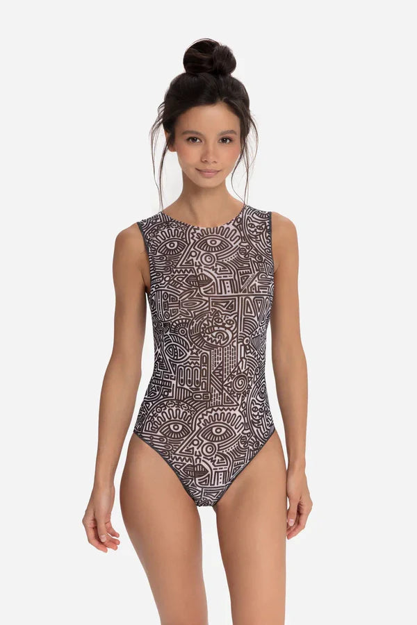 One-piece Sleeveless Swimsuit "Doodling"