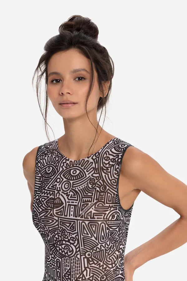One-piece Sleeveless Swimsuit "Doodling"