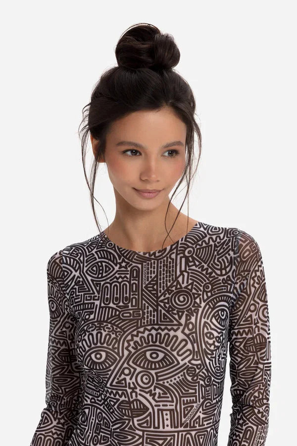 Closed Back One-piece Swimsuit with Sleeves "Doodling"