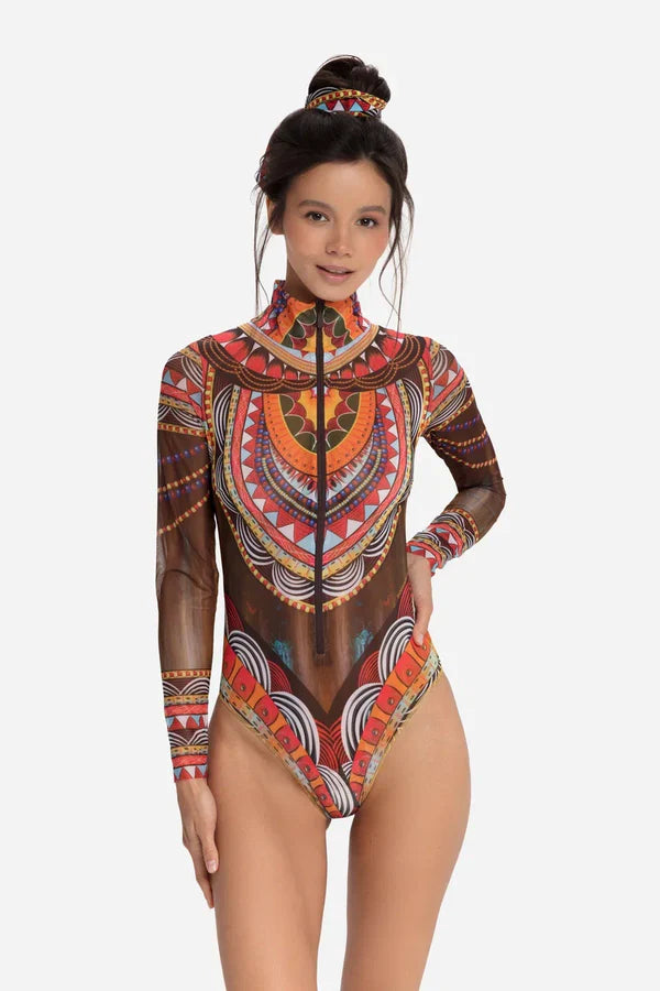 Zipper swimsuit with sleeves "Africa"