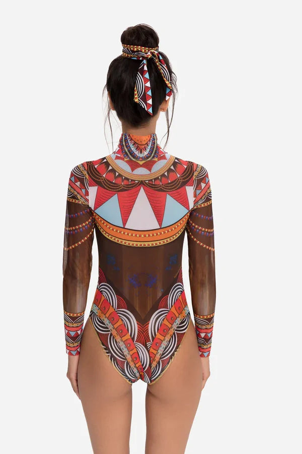 Zipper swimsuit with sleeves "Africa"