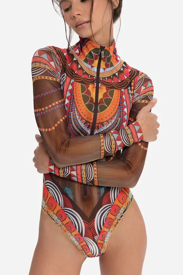 Zipper swimsuit with sleeves "Africa"