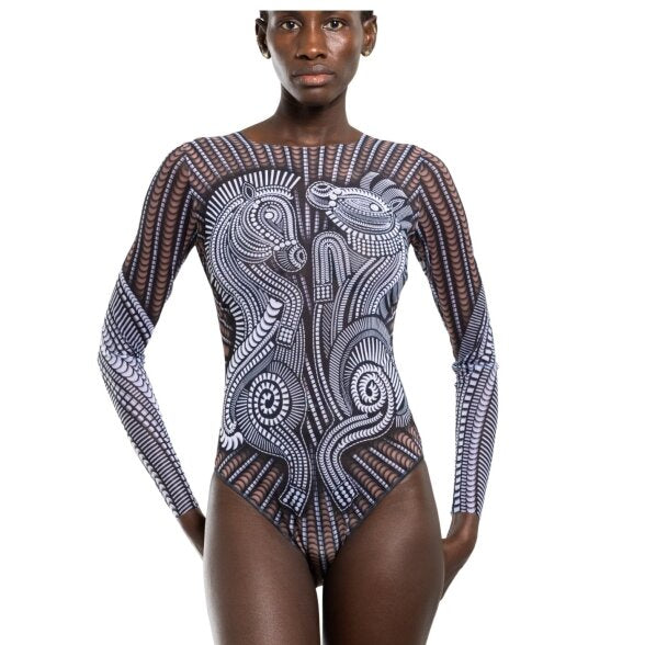 Closed Back One-piece Swimsuit with Sleeves "Horses 2026"