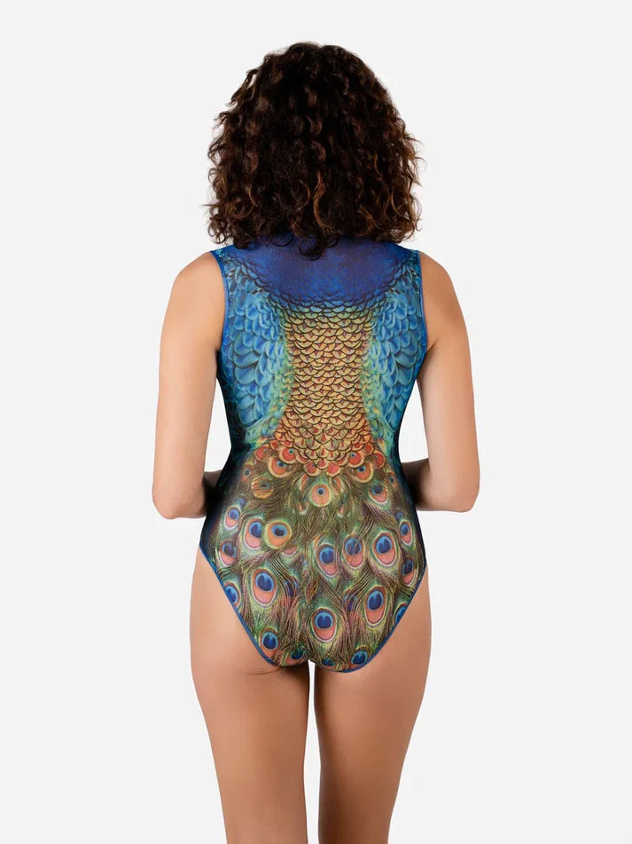 Zipper sleeveless swimsuit "Peacock Mayura"