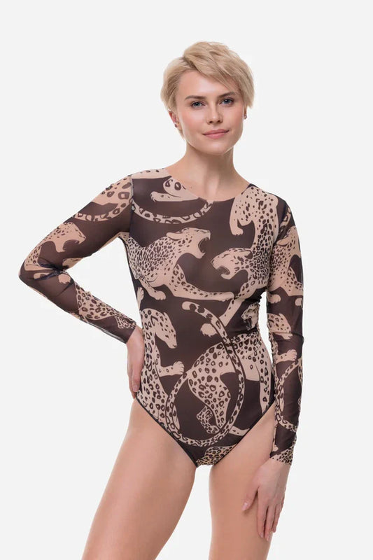 Closed Back One-piece Swimsuit with Sleeves "Wild Cat"