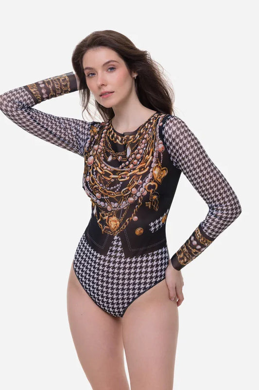 Closed Back One-piece Swimsuit with Sleeves "Paris Chic"