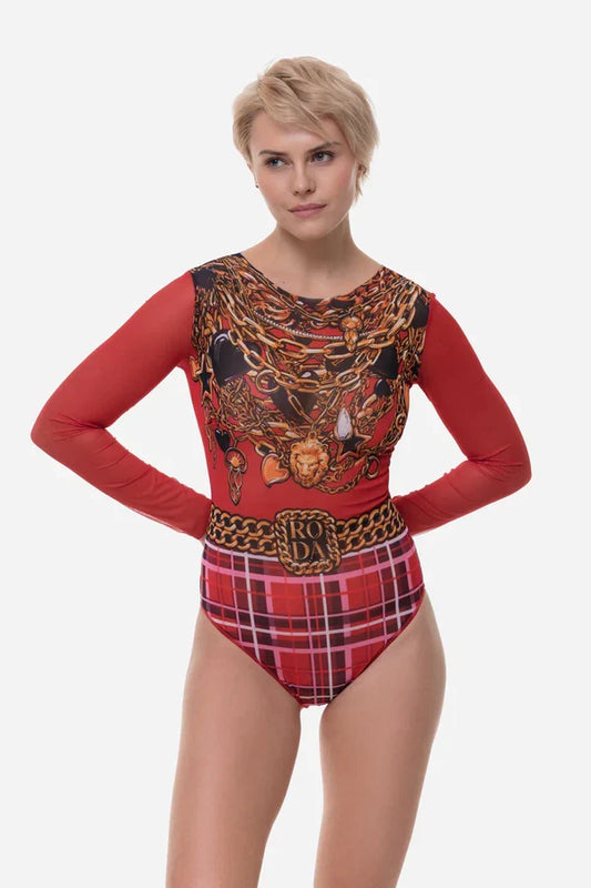 Closed Back One-piece Swimsuit with Sleeves "Tartan"
