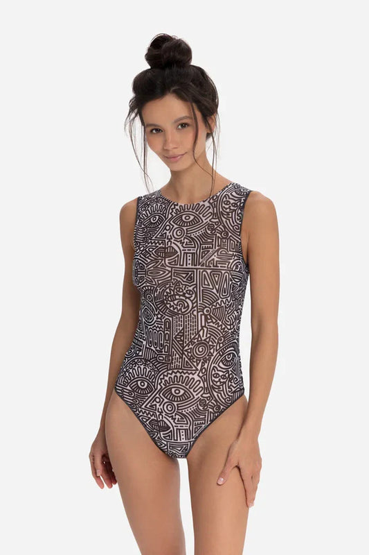 One-piece Sleeveless Swimsuit "Doodling"