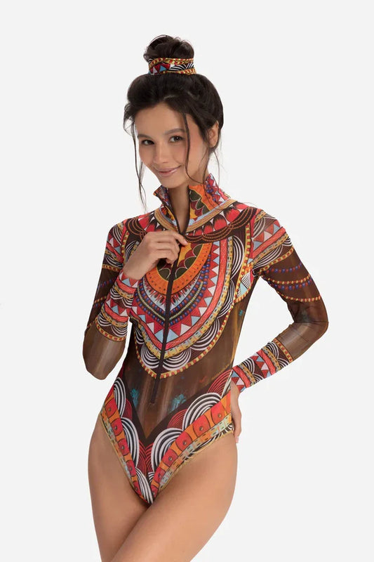 Zipper swimsuit with sleeves "Africa"