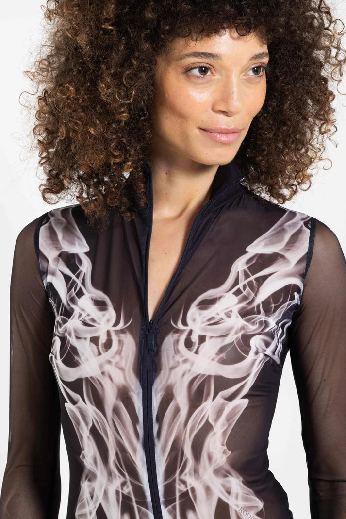 Zipper swimsuit with sleeves "Grey Flame"