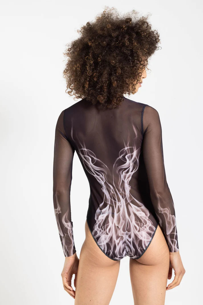 Zipper swimsuit with sleeves "Grey Flame"