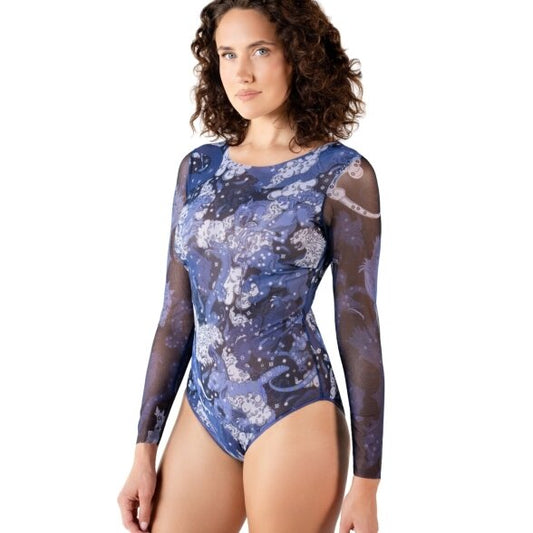 Closed Back One-piece Swimsuit with Sleeves "Blueberry Nights"
