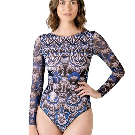 Closed Back One-piece Swimsuit with Sleeves "Medieval Blue"