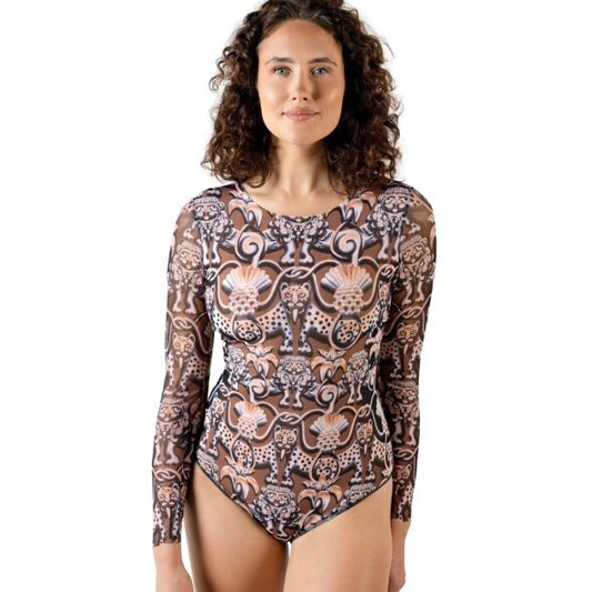 Closed Back One-piece Swimsuit with Sleeves "Medieval Brown"