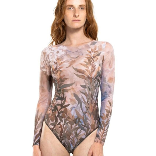 Closed Back One-piece Swimsuit with Sleeves "Olives" (M)
