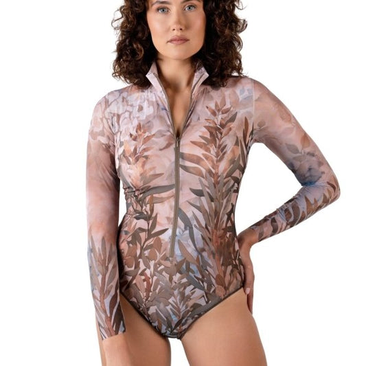 Zipper swimsuit with sleeves "Olives"