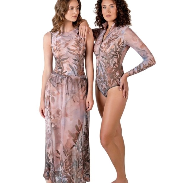 Zipper swimsuit with sleeves "Olives"