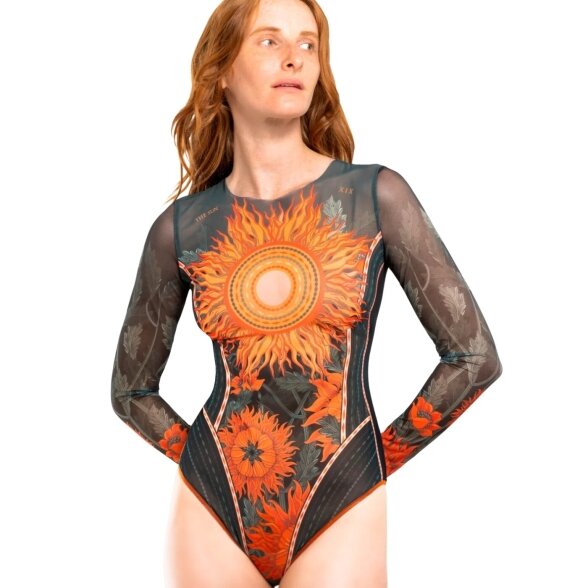 Цельный купальник с закрытой спиной и рукавами «The Sun Orange»
